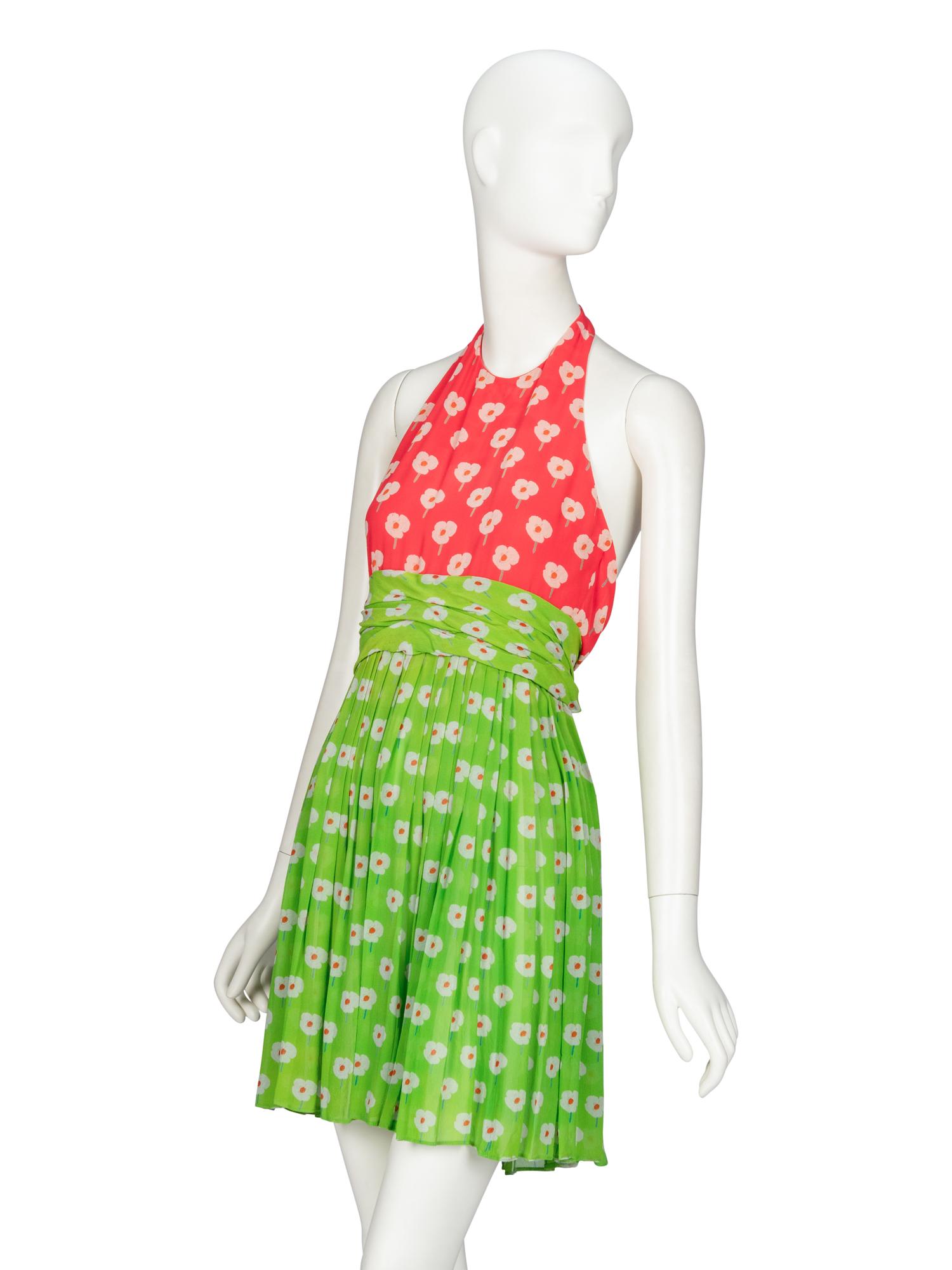 BILL BLASS, FLORAL PRINT HALTER DRESS