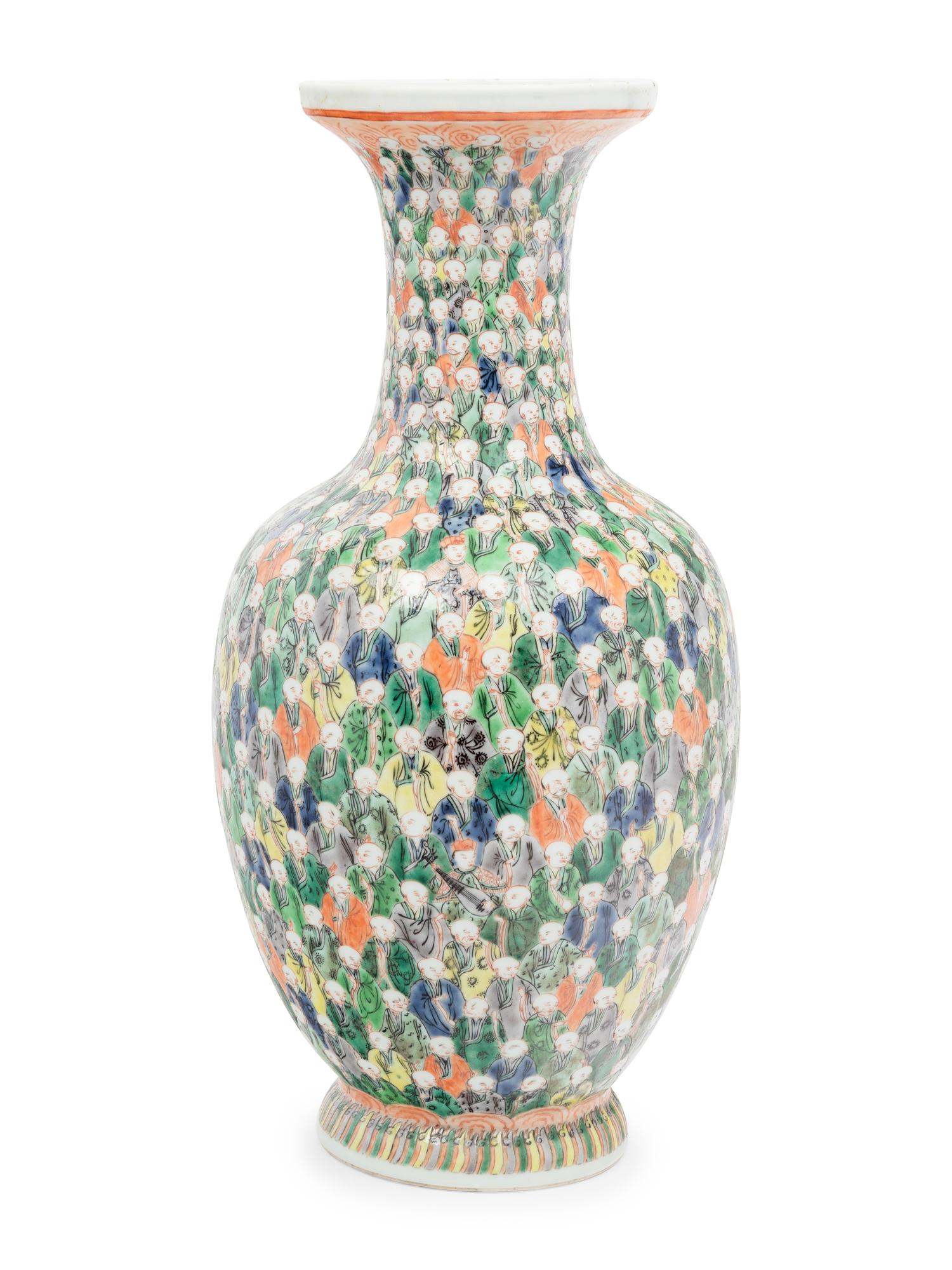 A Famille Verte Porcelain 'Five Hundreds Luohans' Vase