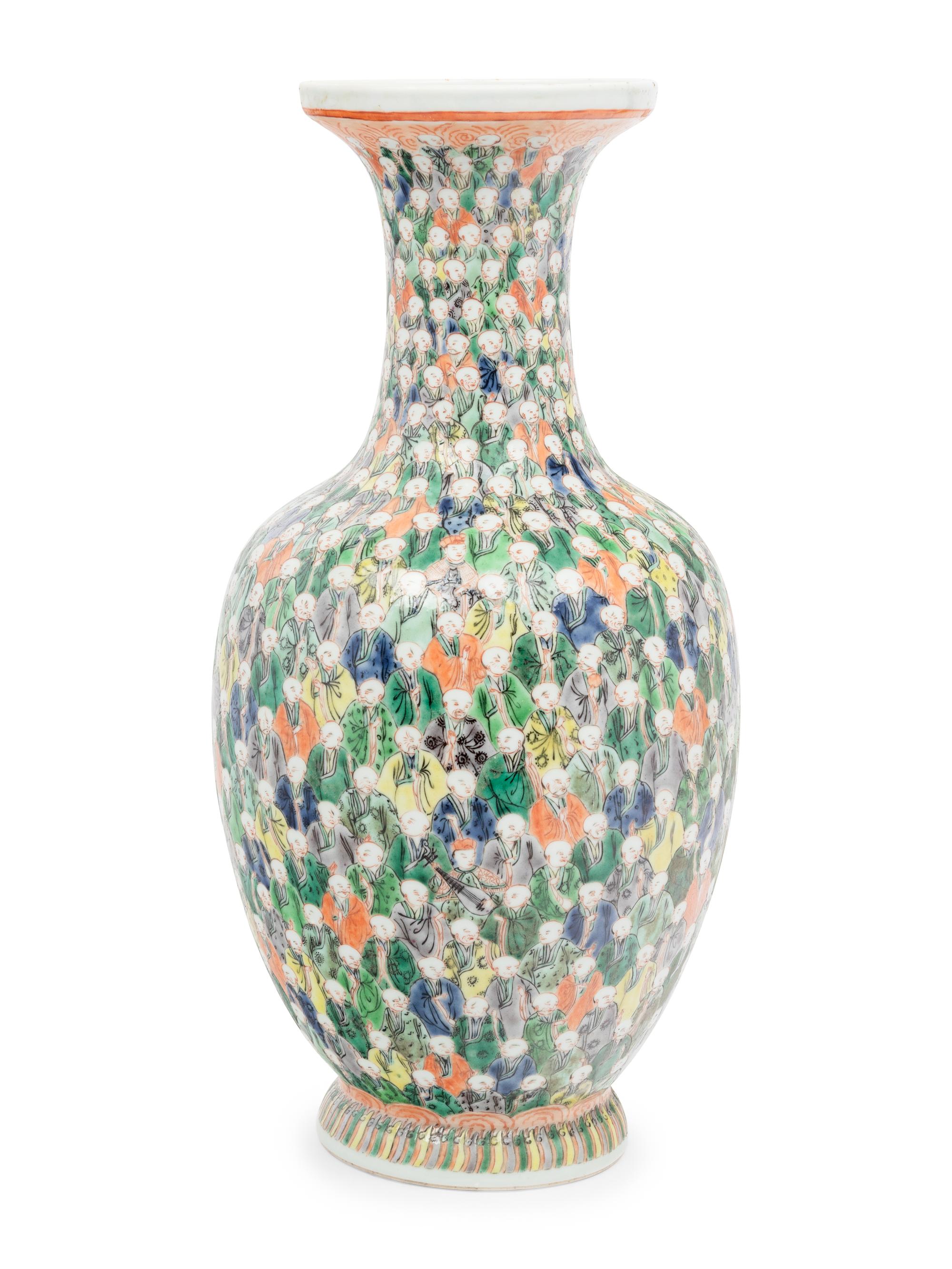 A Famille Verte Porcelain 'Five Hundreds Luohans' Vase