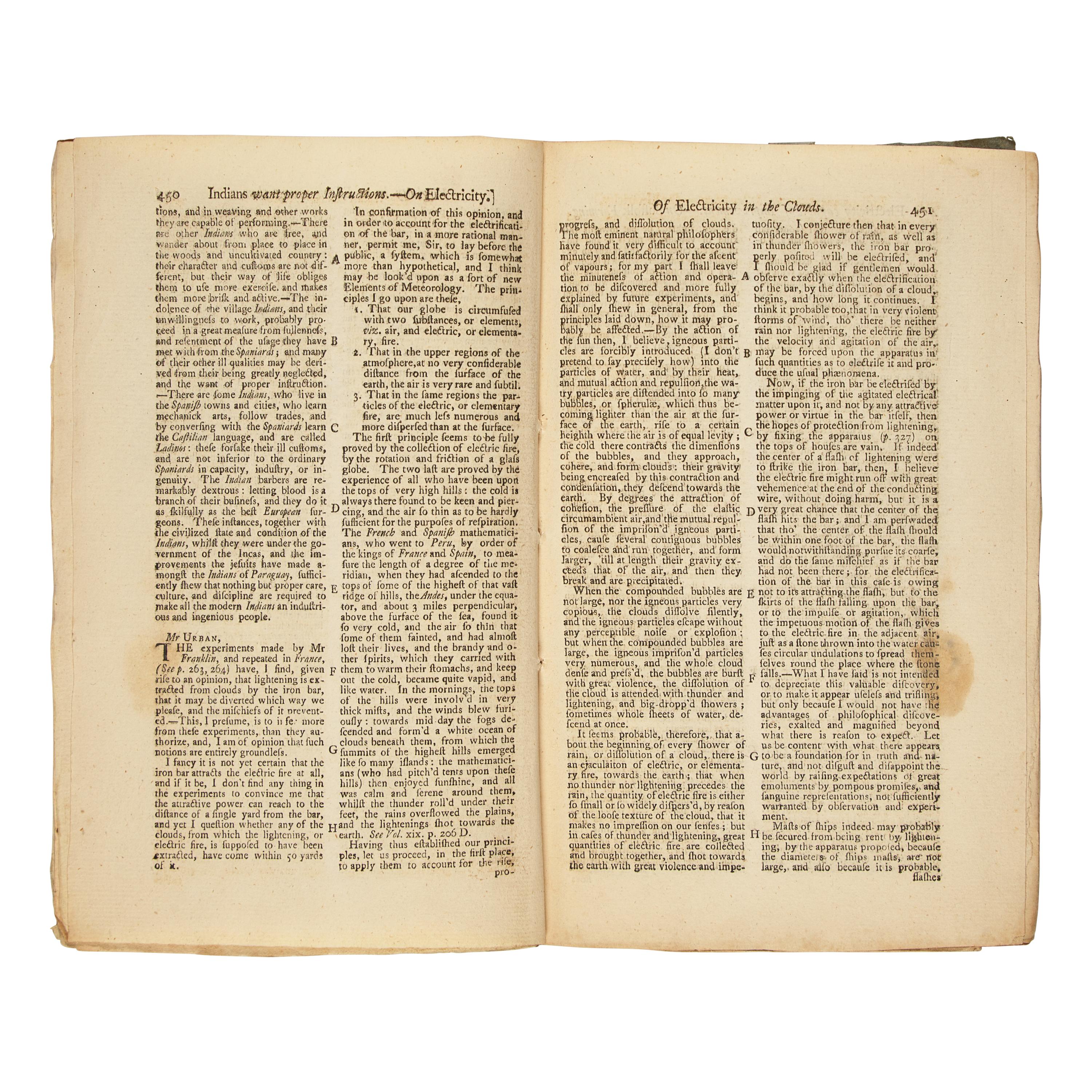 [Franklin, Benjamin] Urban, Sylvanus. The Gentleman's Magazine For October 1752, in the Rare Original Wrappers with Articles on Benjamin Franklin's Electrical Experiments