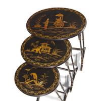 A Set of Regency Style Black Lacquer Chinoiserie Nesting Tables