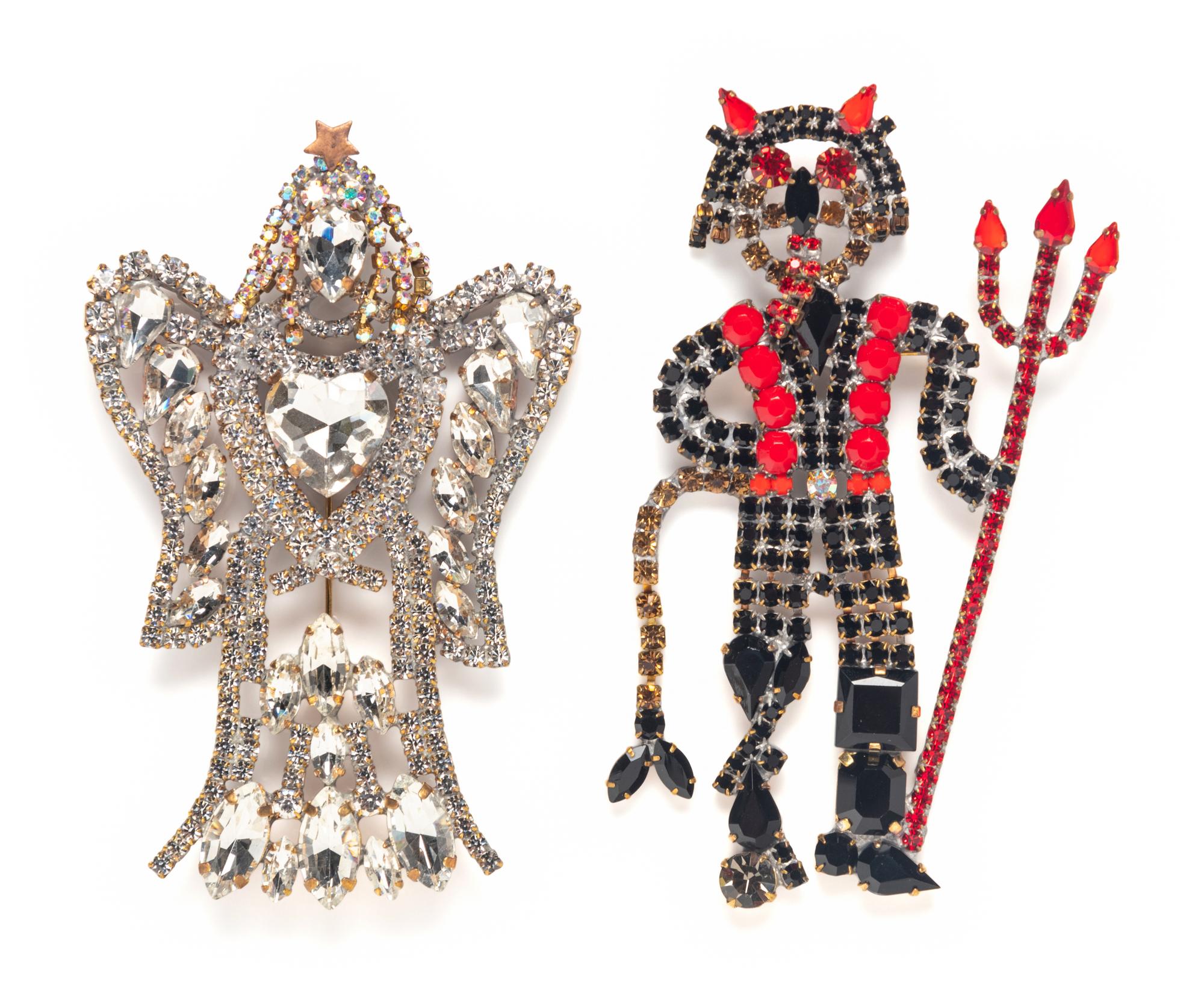 ANGEL AND DEVIL RHINESTONE BROOCH