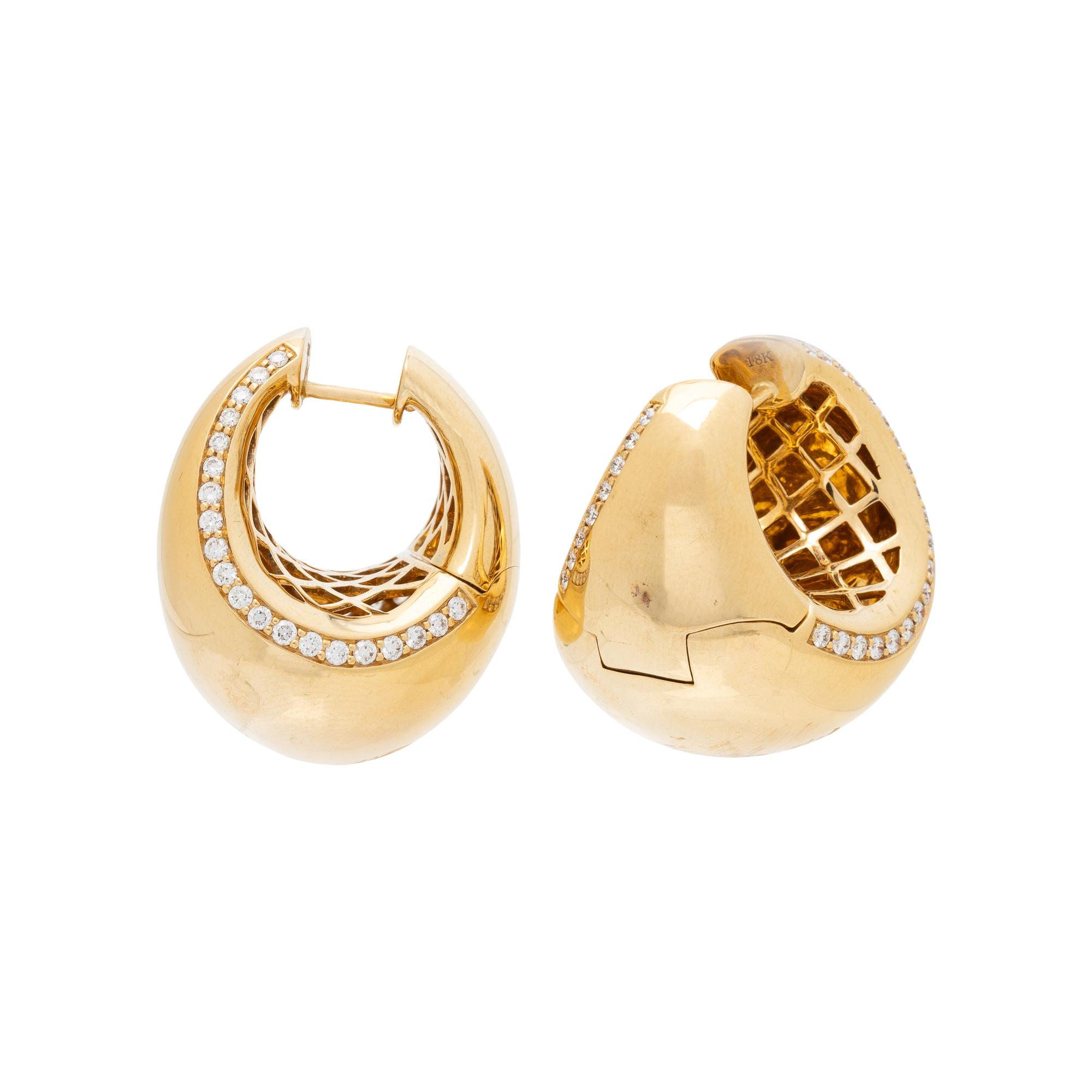 YELLOW GOLD AND DIAMOND HUGGIE HOOP EARRINGS