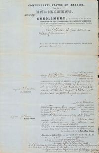 [CIVIL WAR]. Confederate States of America Form No. 16. Enrollment . Partly-printed document for enrollment and license for vessel. New Orleans, 16 September 1861.