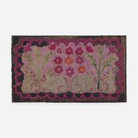 A pictorial hooked rug with rabbits early 20th century