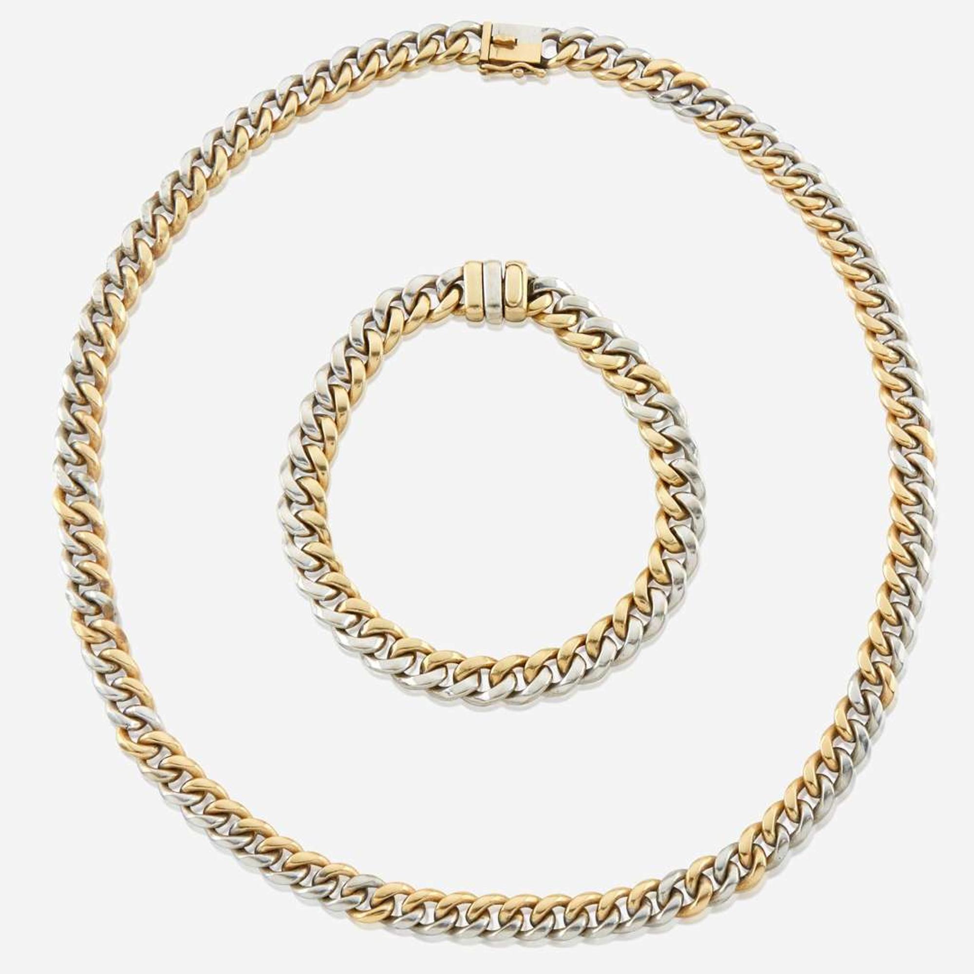 A bicolor gold necklace and matching bracelet Italy