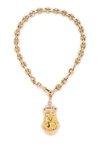 A Victorian 18 Karat Bicolor Gold Fob Locket and Chain, French, 29.10 dwts.