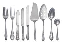 A Group of Silver and Silver-Plate Flatware Articles, Various Makers, comprising a Towle Silversmiths silver serving spoon and dinner f