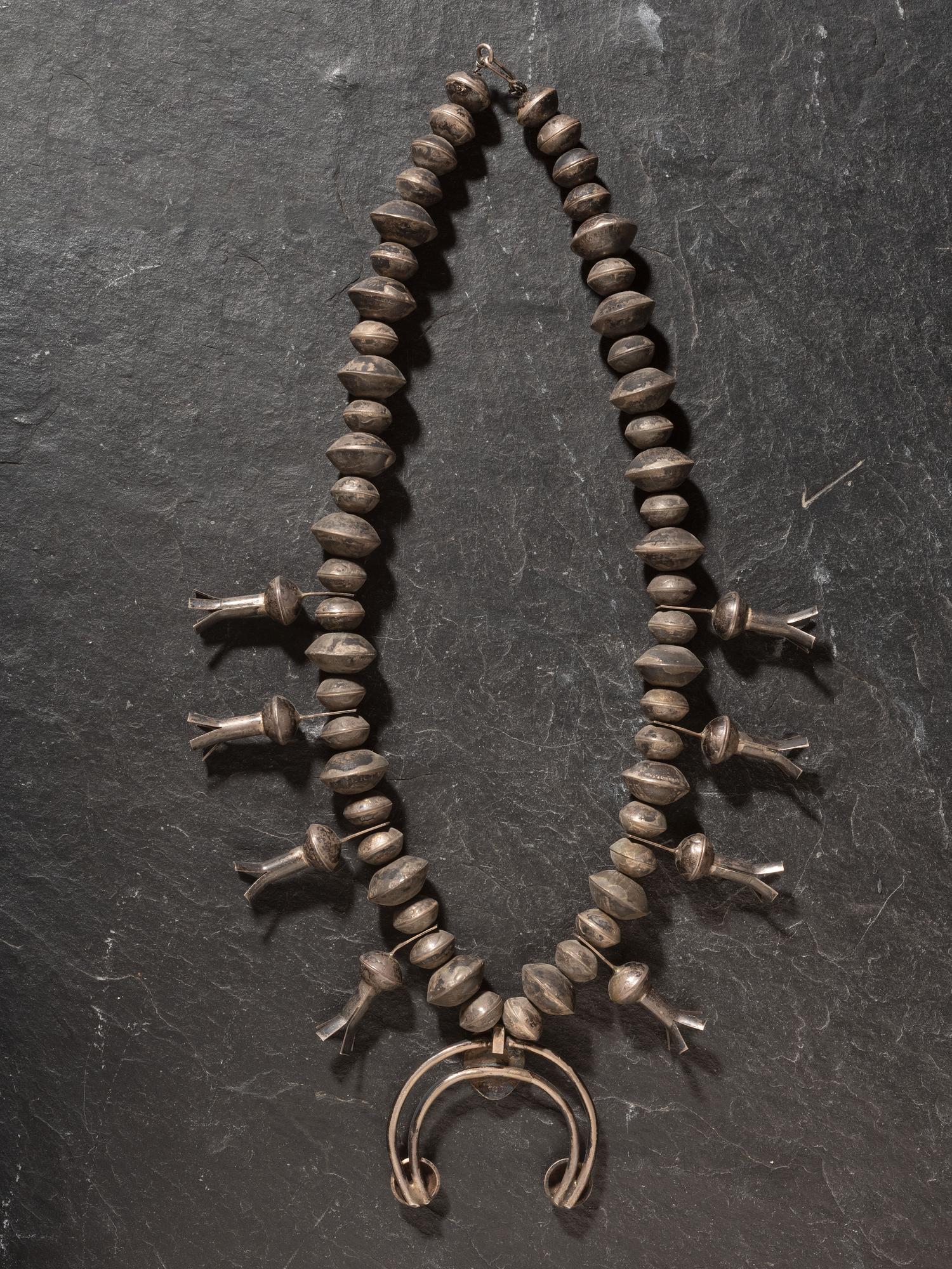Navajo Coin and Turquoise Squash Blossom Necklace