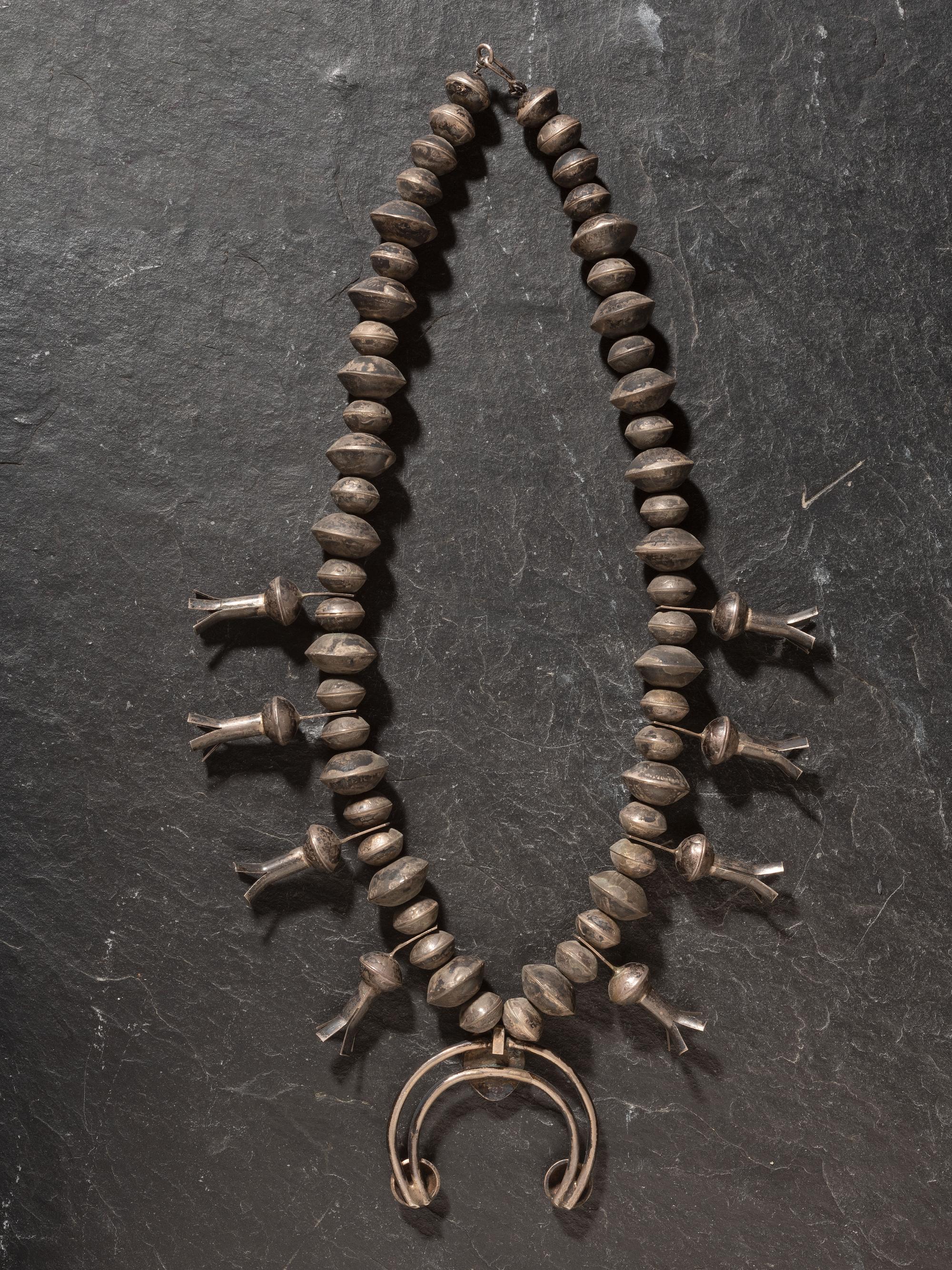Navajo Coin and Turquoise Squash Blossom Necklace