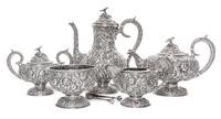 An American Silver Five-Piece Tea and Coffee Service, The Stieff Company, Baltimore, MD, Stieff Rose pattern, comprising a teapot, coff