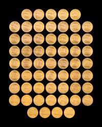 A Collection of Fifty-Eight Saint-Gaudens $20 Gold Coins