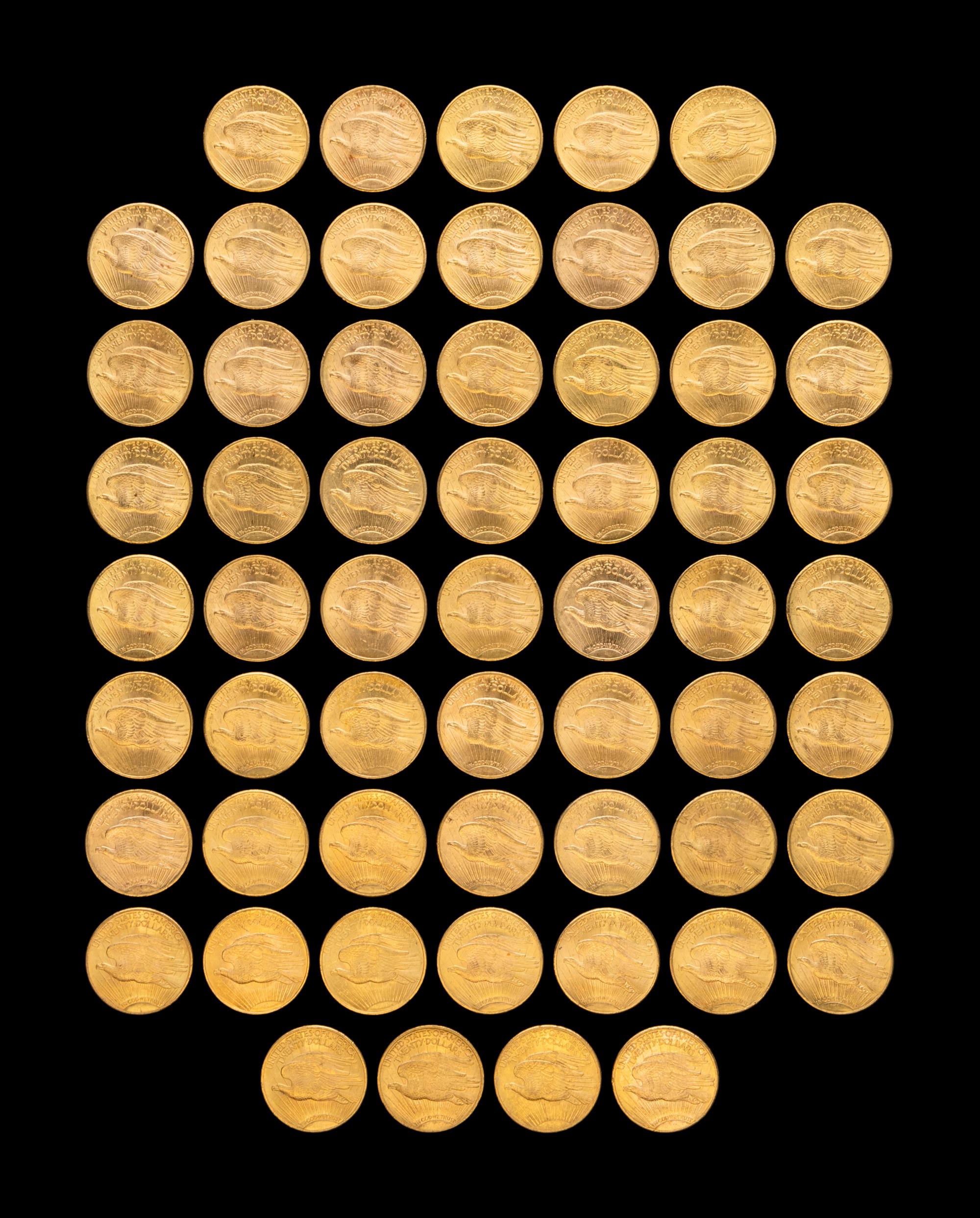 A Collection of Fifty-Eight Saint-Gaudens $20 Gold Coins