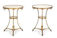 A Pair of Louis XVI Style Gilt Bronze and White Marble Gueridons Height 27 1/2 x diameter of top 20 3/4 inches. — LATE 19TH/EARLY 20TH CENTURY