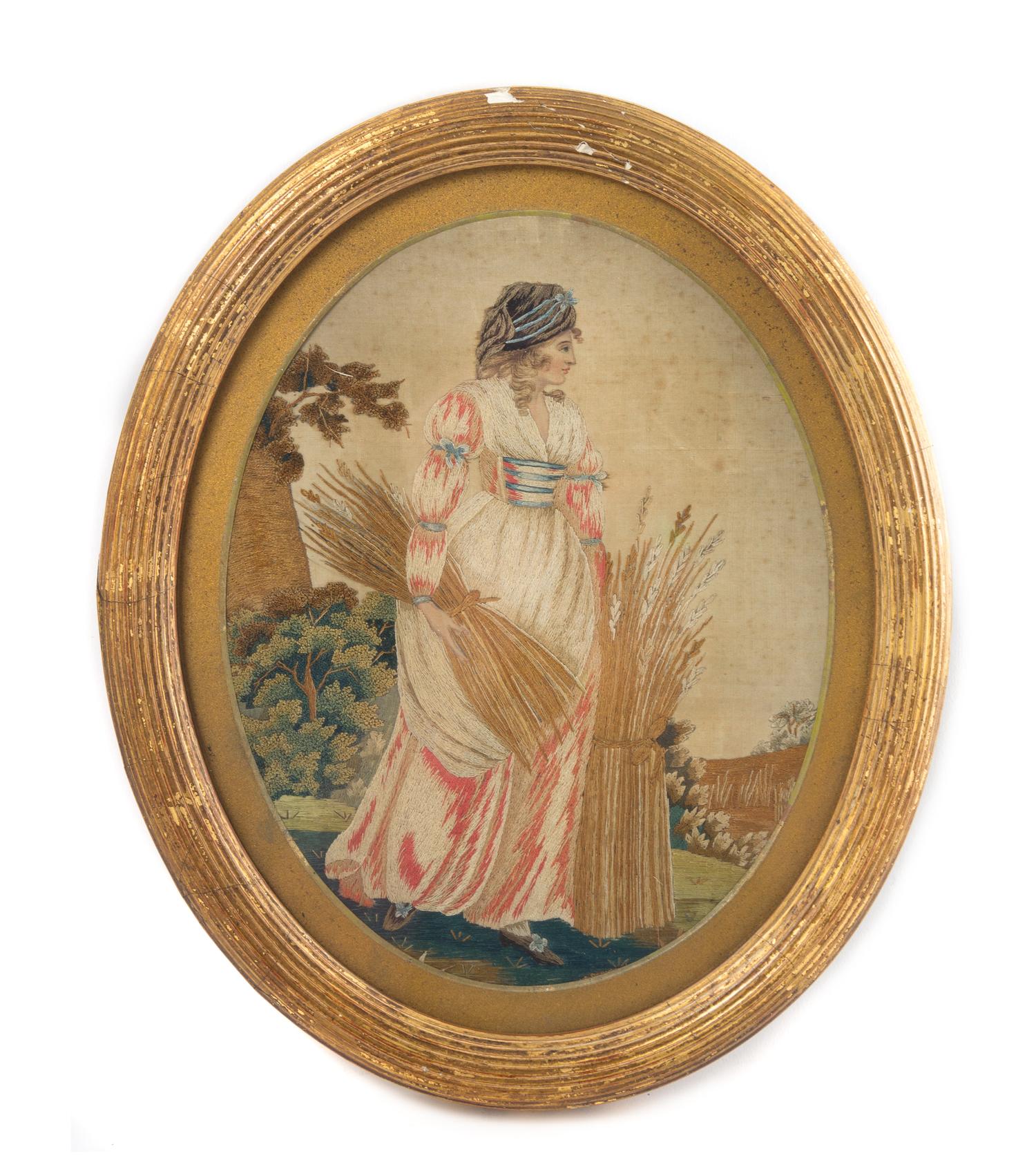 An English Embroidered Panel Height 9 1/4 inches x width 7 inches. — 18TH/19TH CENTURY