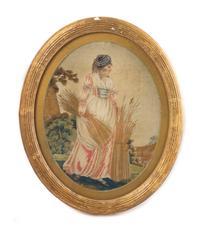 An English Embroidered Panel Height 9 1/4 inches x width 7 inches. — 18TH/19TH CENTURY