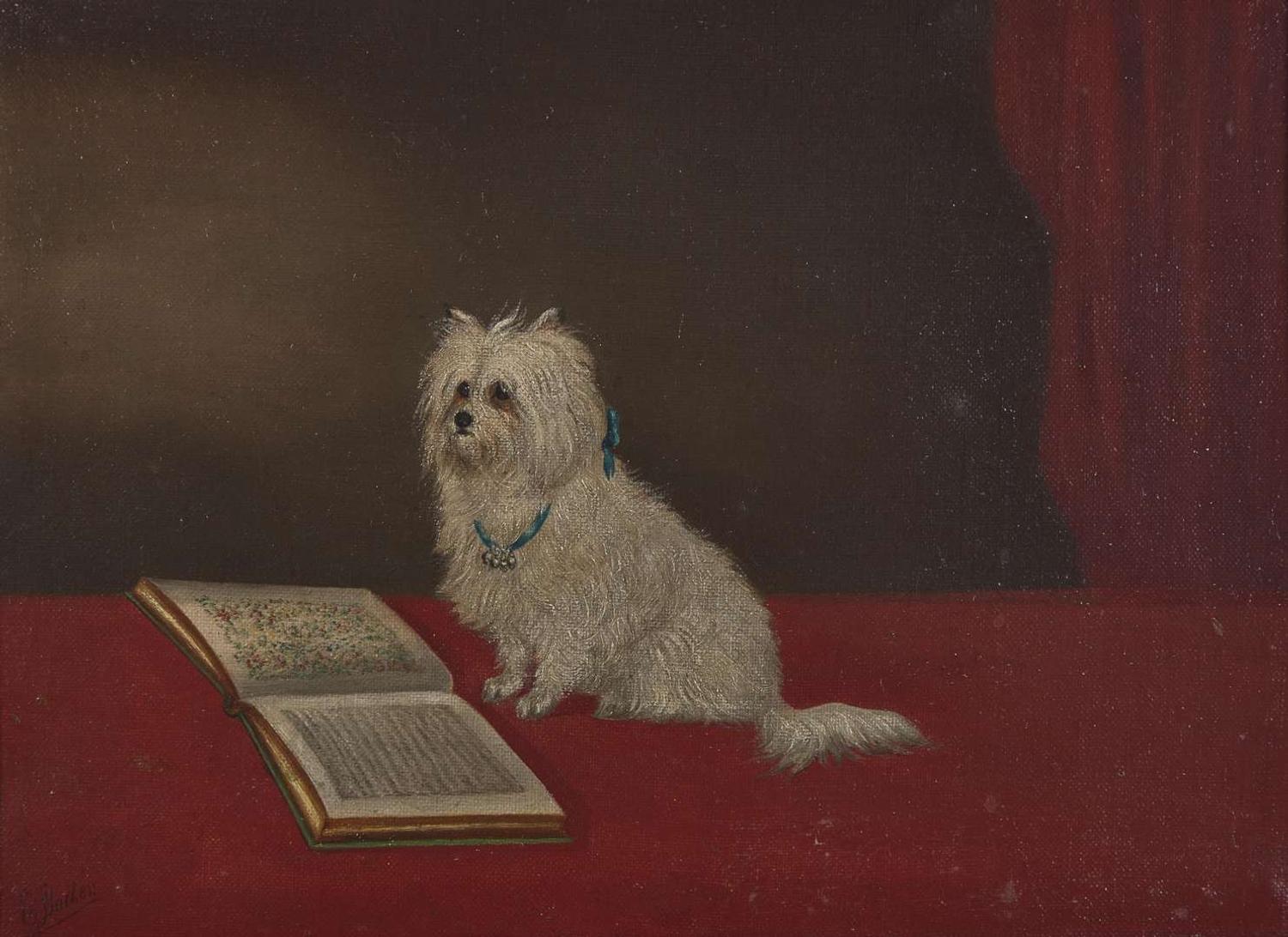 Edwin (of Bath) Loder (British, 1827–1885) - A Maltese Dog Reading