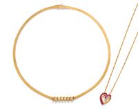 A Collection of Yellow Gold and Diamond Necklaces,