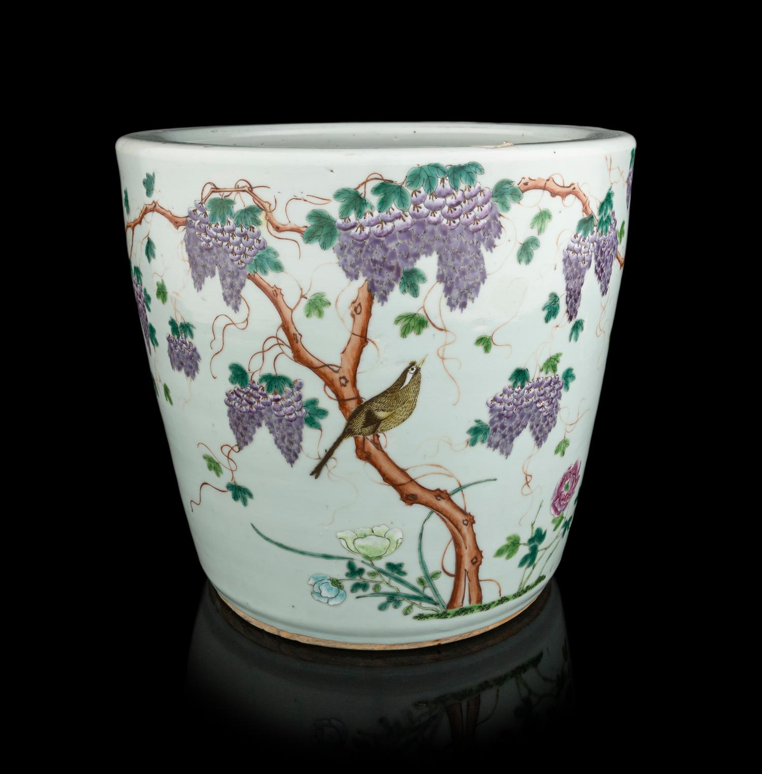 A Chinese Light Turquoise Ground Famille Rose Porcelain Jardinière
