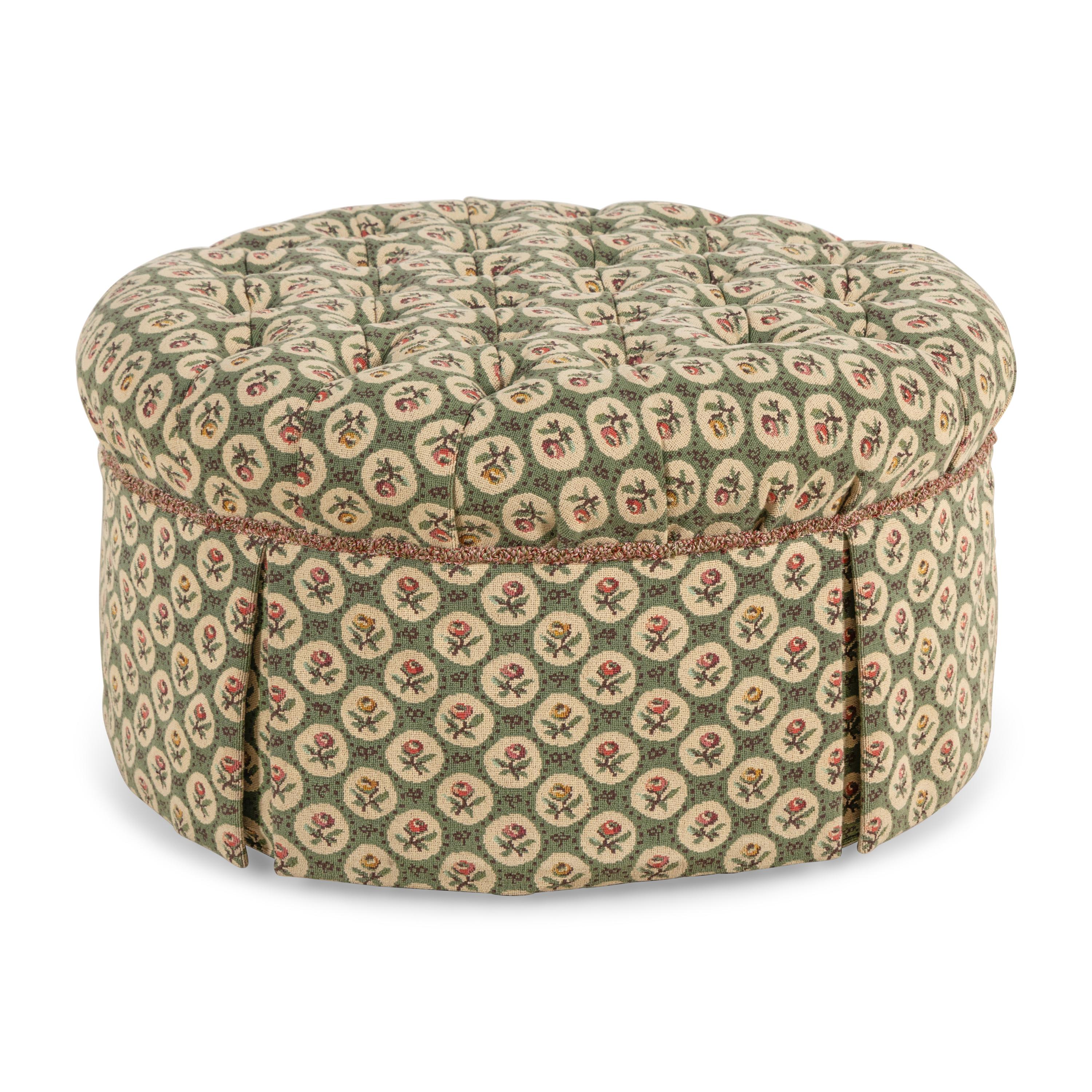 A Custom Button-Tufted Circular Ottoman