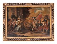 Continental School 17th/18th Century David Returning to Jerusalem with the Head of Goliath oil on board 23 1/4 x 33 inches.