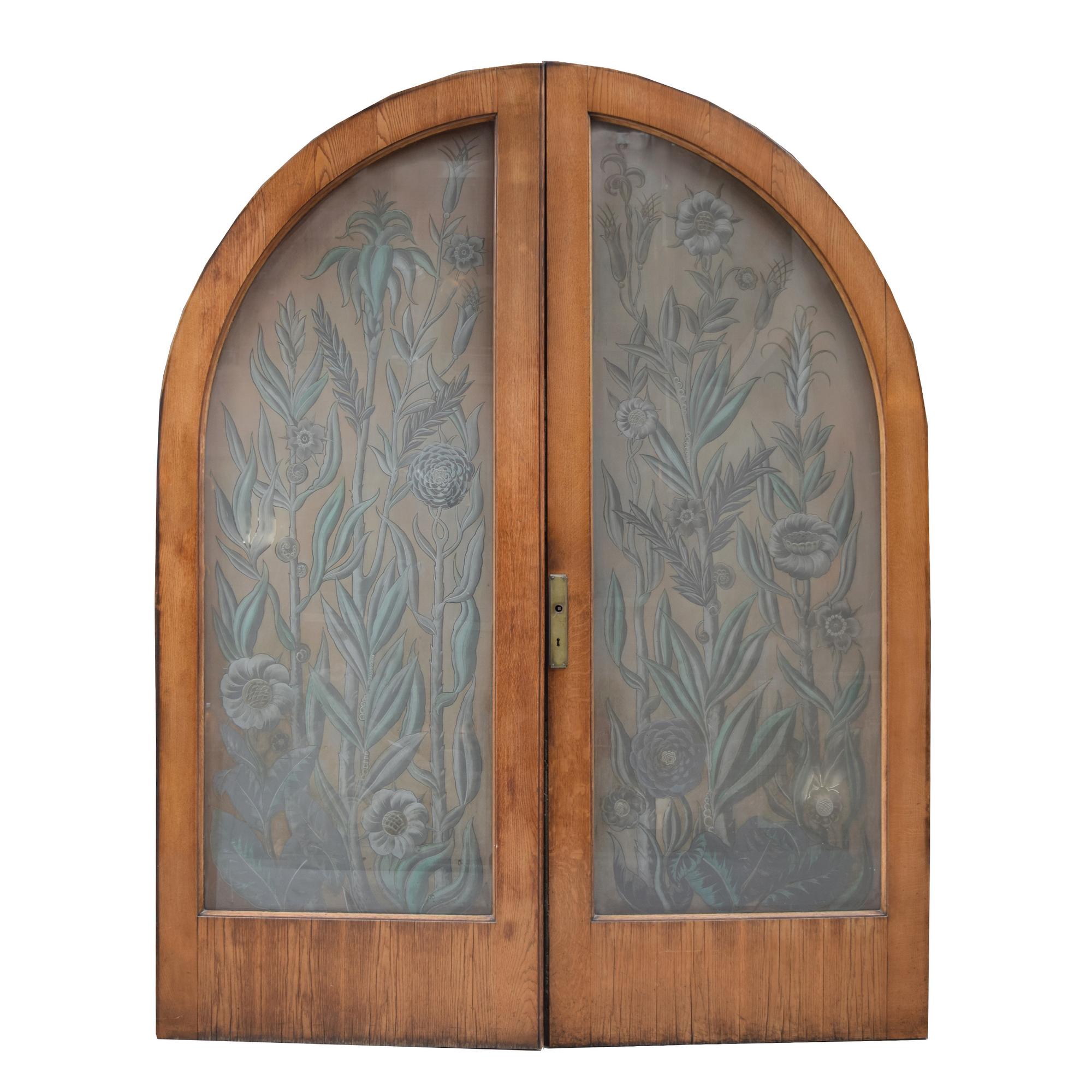 A Pair of Art Nouveau Etched Glass Doors 79" W x 2.25" D x 100.5" H — Argentina, Circa 1910
