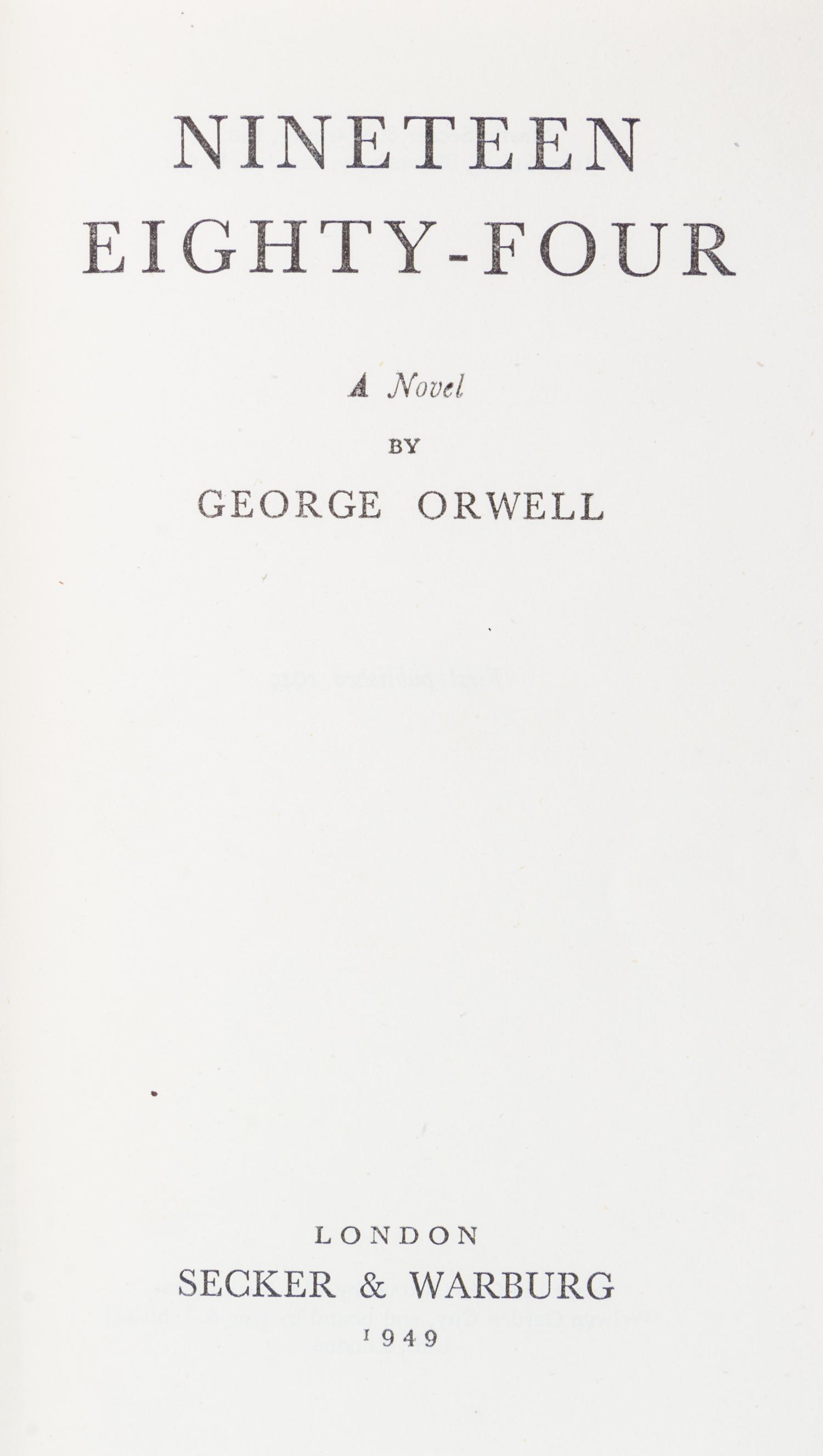 ORWELL, GEORGE. Two first editions, w/out dust jackets, comprising Animal Farm and Nineteen Eighty-Four.
