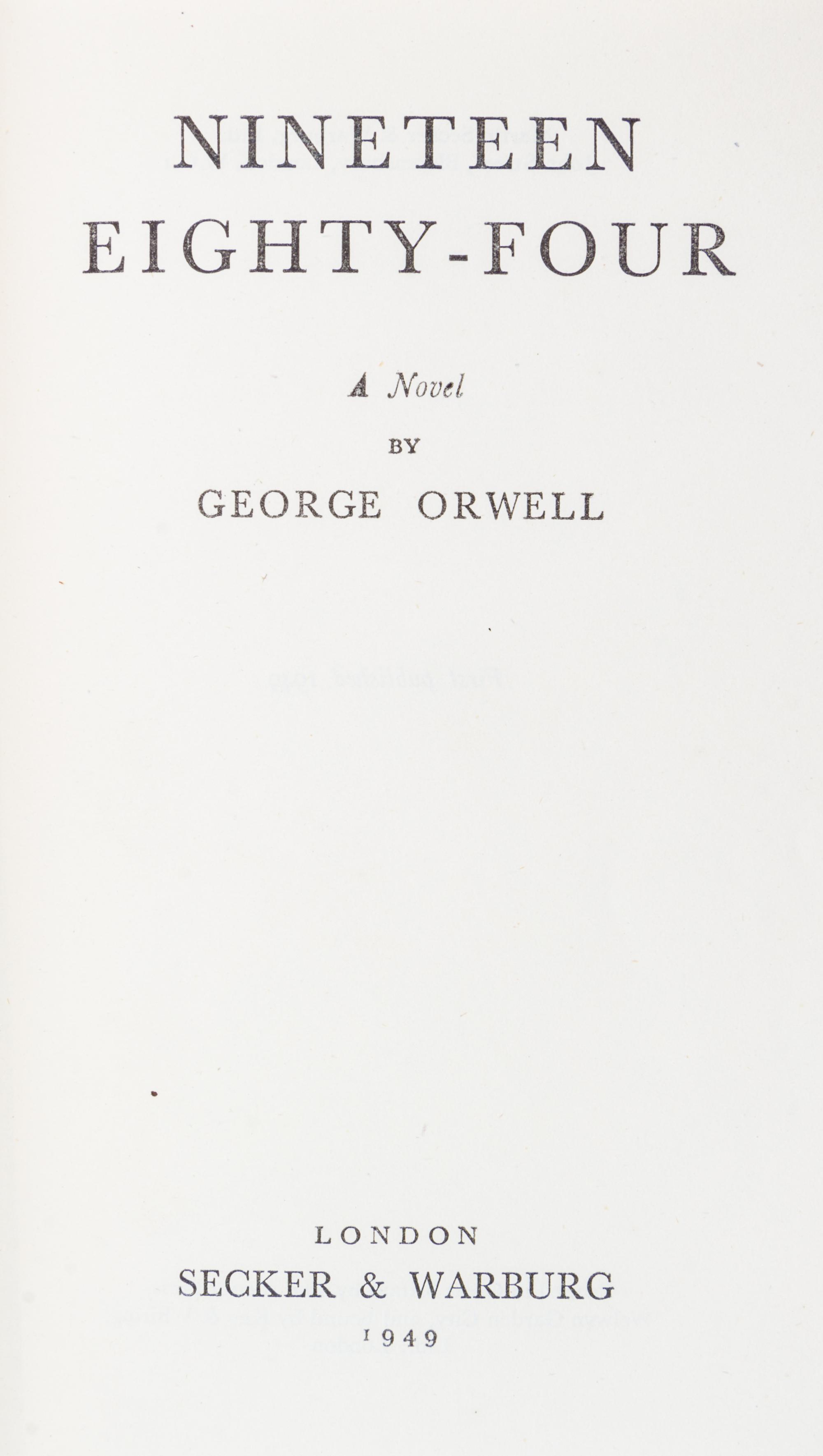 ORWELL, GEORGE. Two first editions, w/out dust jackets, comprising Animal Farm and Nineteen Eighty-Four.