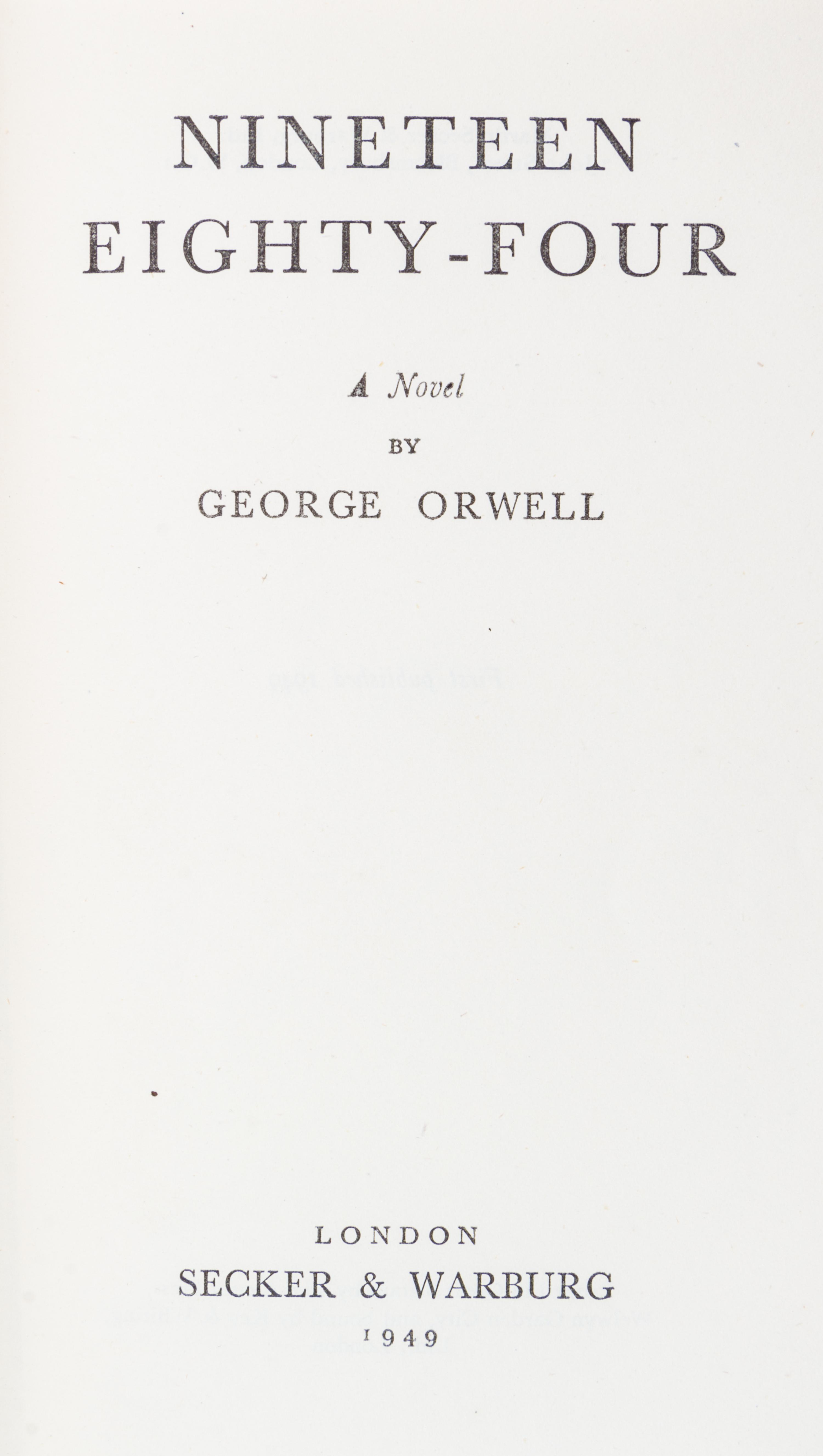 ORWELL, GEORGE. Two first editions, w/out dust jackets, comprising Animal Farm and Nineteen Eighty-Four.