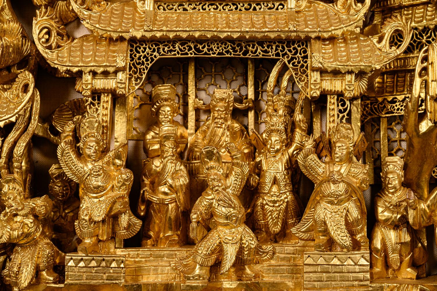 A Chinese Gilt Lacquered Carved Wood Panel