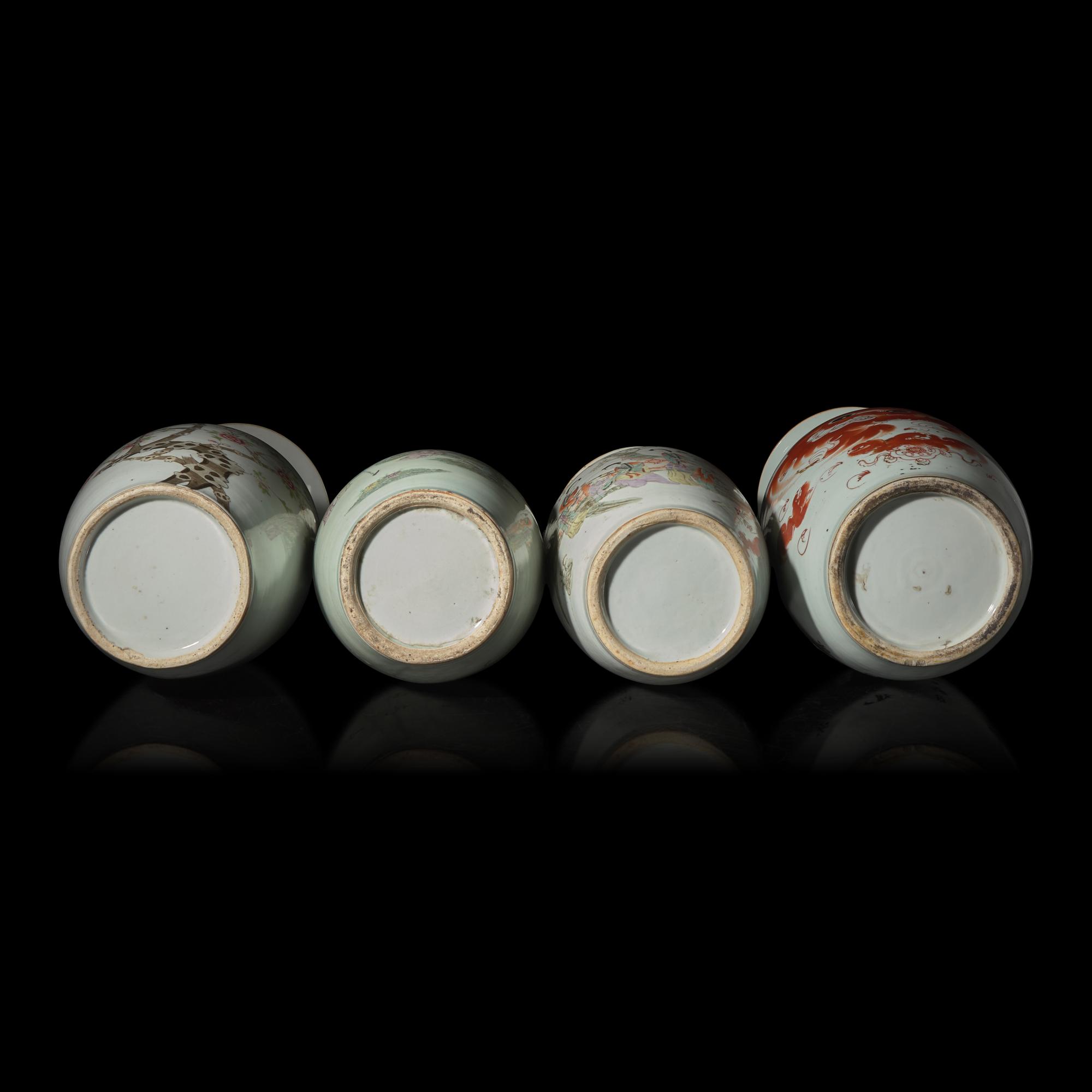 Four Chinese Enamelled Porcelain Baluster Vases, Late 19th-20th Century — 晚清-民國 粉彩、礬紅彩賞瓶一組四件