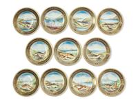 A Set of Eleven Royal Crown Derby Hand-Painted and Parcel-Gilt Fish Plates