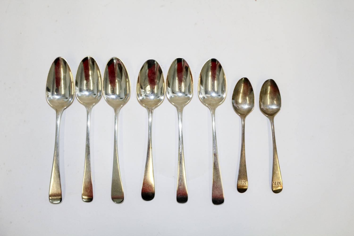 A Group of Six George III Silver Soup Spoons, Various Makers, each having Old English pattern handles, comprising two examples by Richa