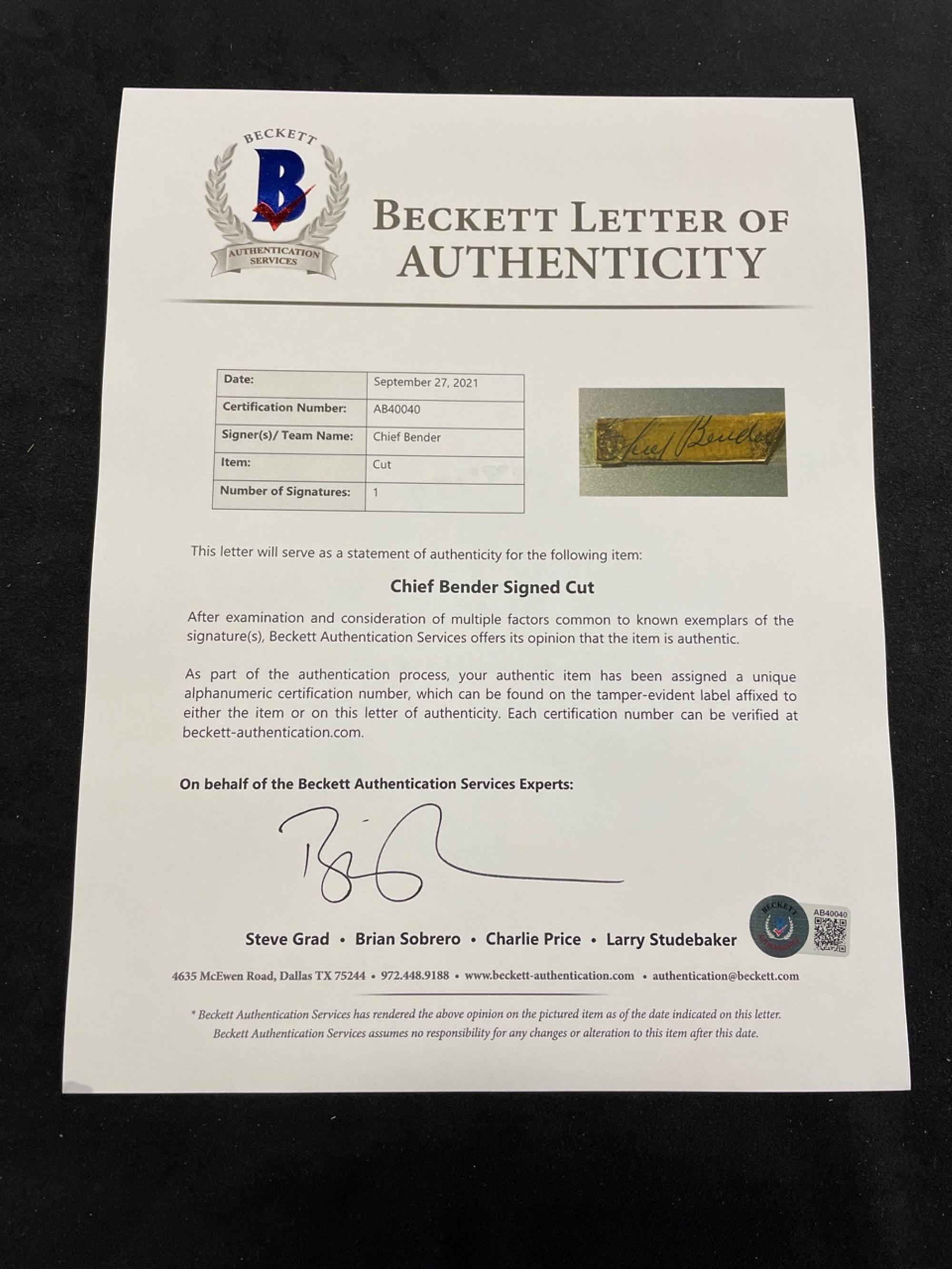 A Group of Three Vintage Baseball Hall of Fame Signed Autograph Cuts, Including Connie Mack, Chief Bender and Joe DiMaggio (Beckett Authentication Services BAS Certified),