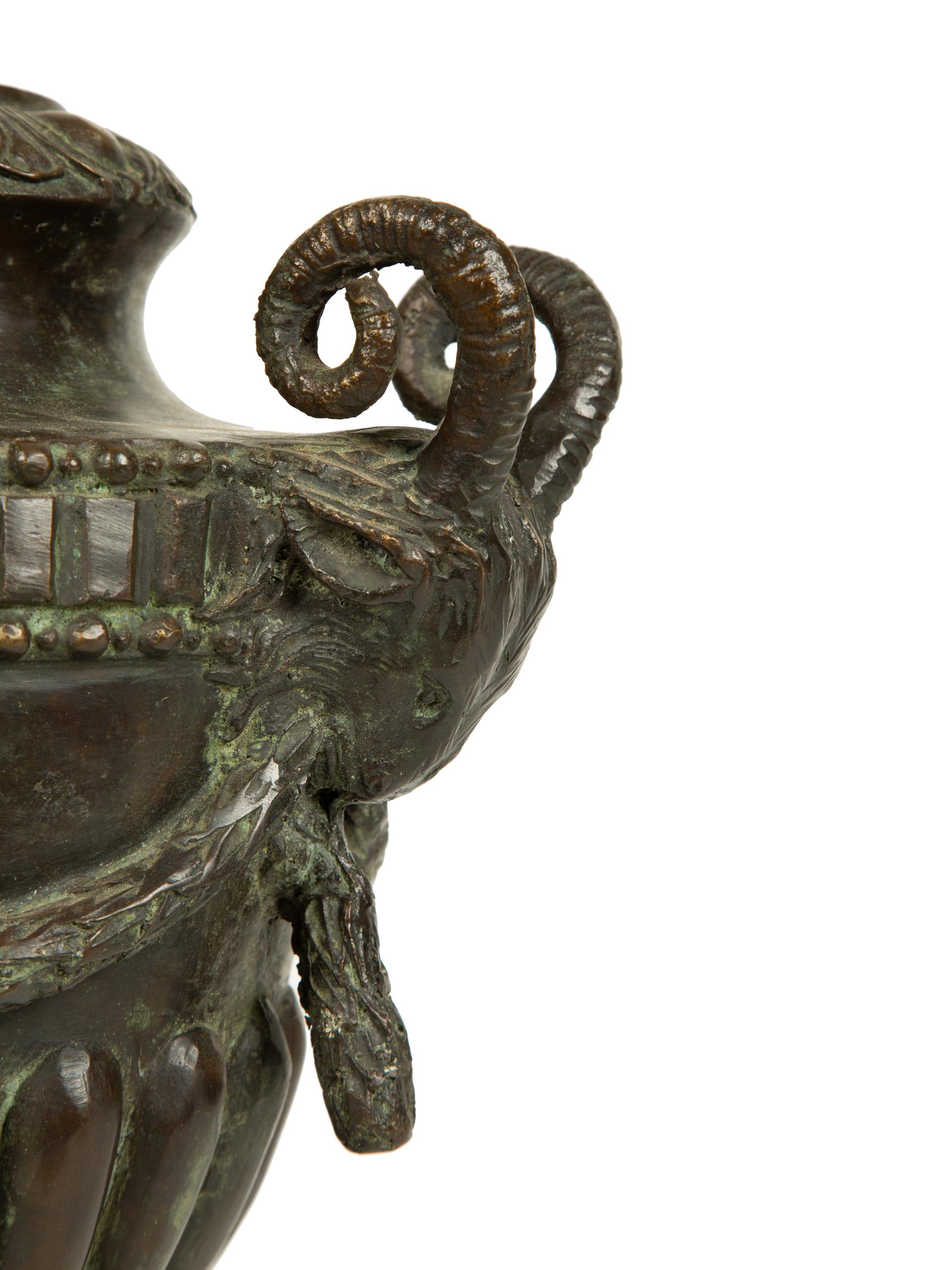 A Neoclassical Style Bronze Urn with Ram Mask Handles — 20TH CENTURY