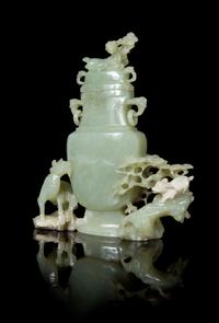 A Pale Celadon Jade Covered Vase Height 7 1/4 inches. — QING DYNASTY (1644-1912)