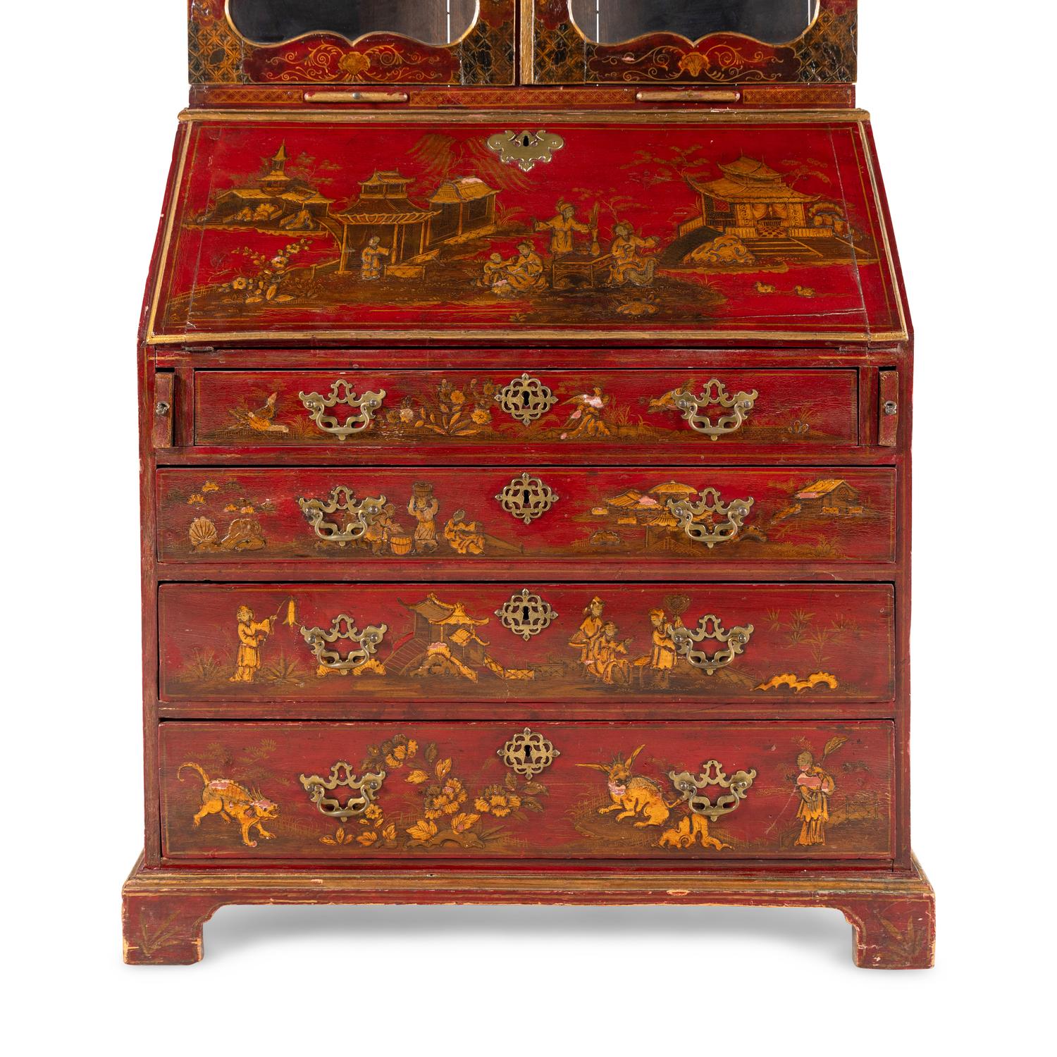 A George III Red-Japanned Bureau Bookcase