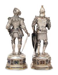 A Pair of German Silver and Jewel Inset Knight Figures