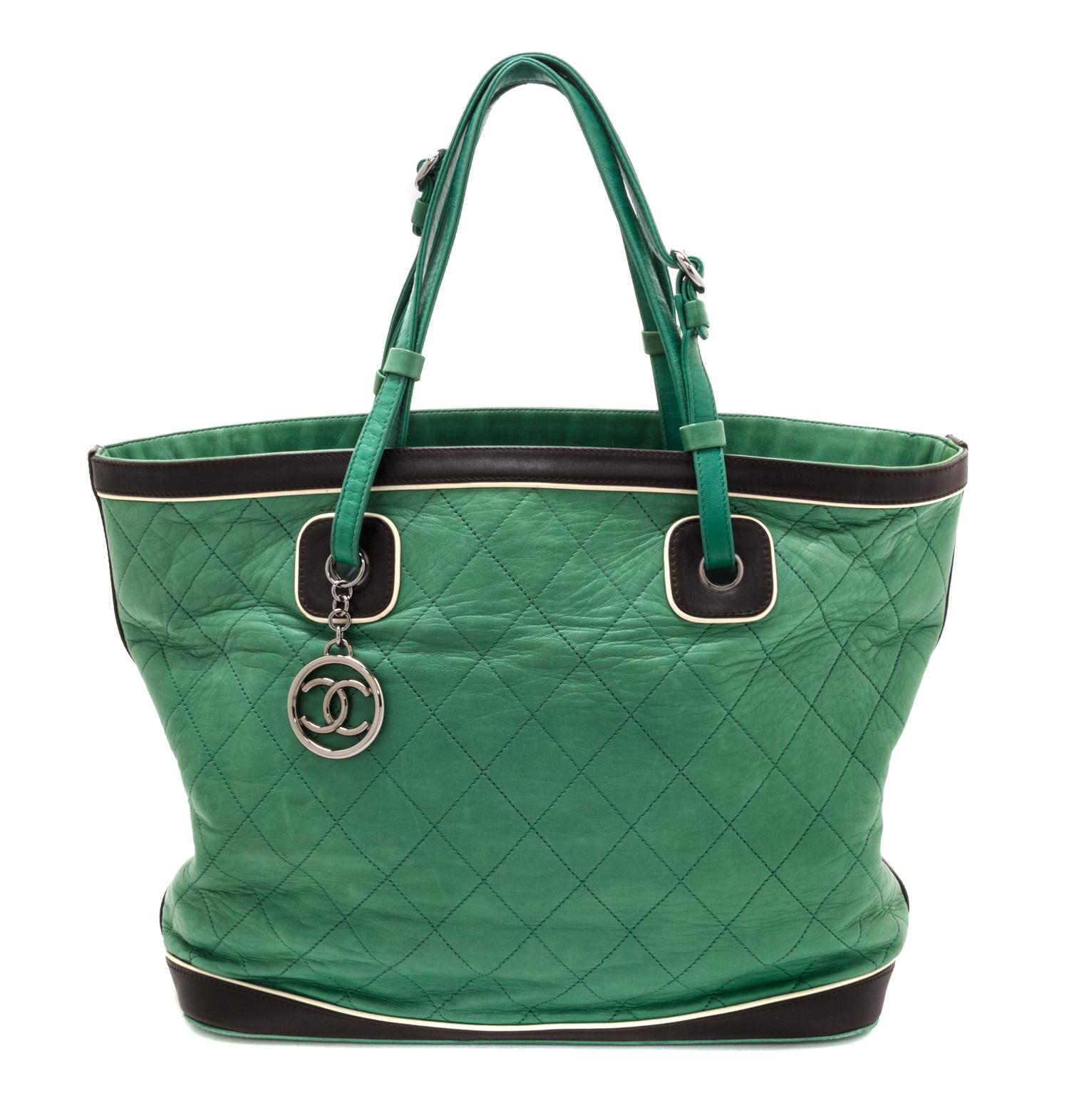 A Chanel Green Calfskin Leather Large Tote Bag, 14" x 12" x 6".