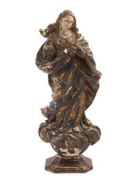 A Continental Painted and Parcel Gilt Carved Wood Figure of an Angel