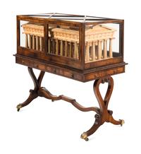 A Carved Wood Model of the Paestum Temple of Hera II in a Rosewood Display Case