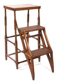 A Set of Regency Style Folding Mahogany Library Steps Height 32 x width 17 x depth 10 1/2 inches.