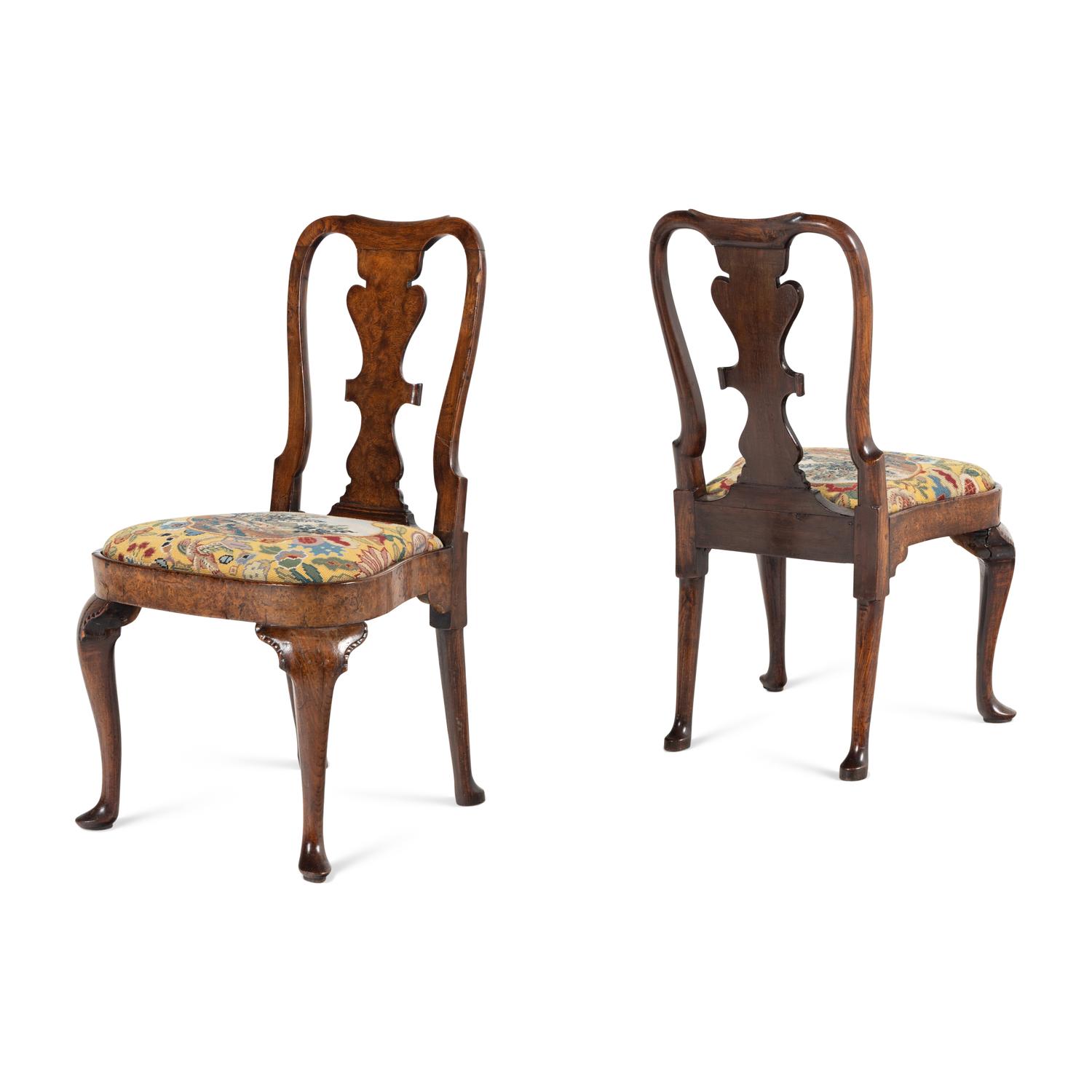 A Pair of George II Burl Walnut Side Chairs