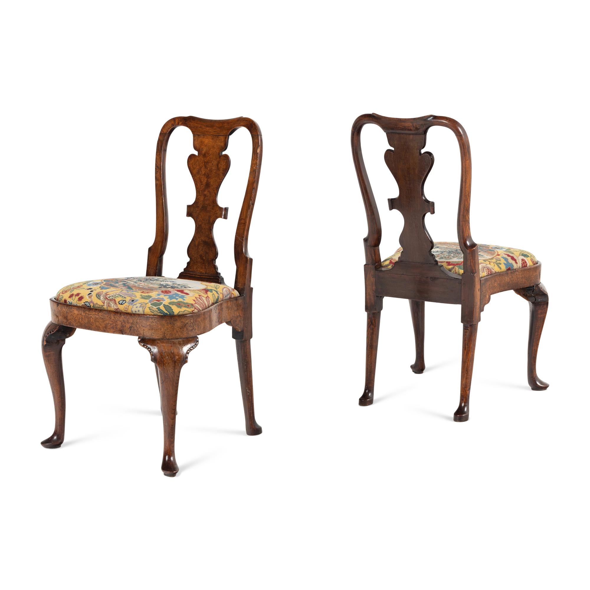 A Pair of George II Burl Walnut Side Chairs