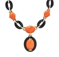 CORAL, ONYX, AND DIAMOND NECKLACE