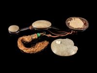 A Chinese Jade Inset Wood Ruyi Scepter