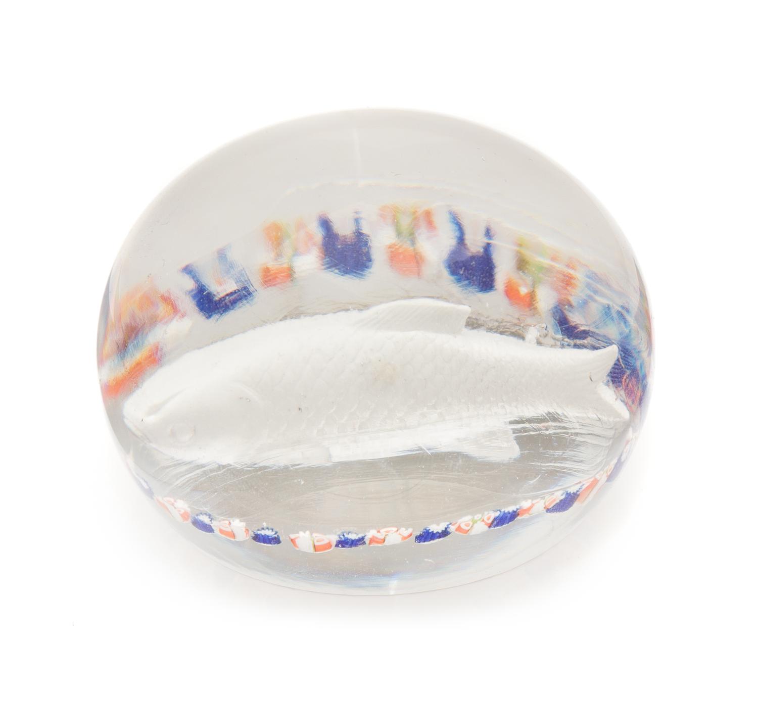 Saint-Louis, France, a garlanded sulphide fish paperweight