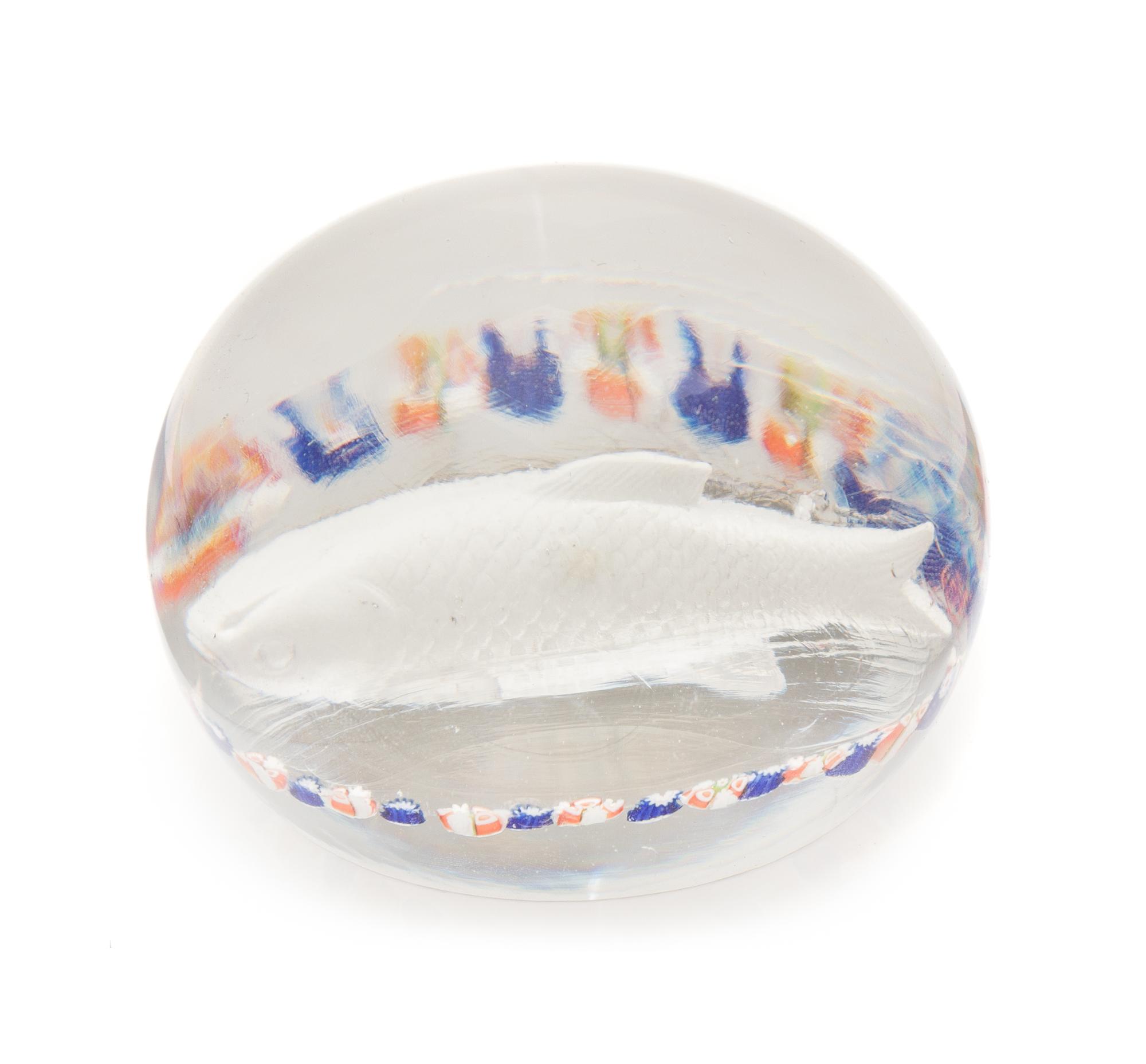Saint-Louis, France, a garlanded sulphide fish paperweight