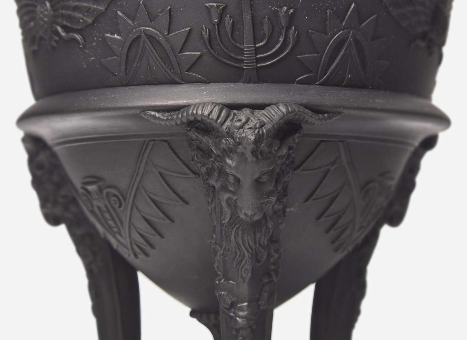 A Wedgwood Black Basalt Egyptian Revival Tripod Vase and Cover, UK, circa 1800