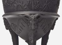 A Wedgwood Black Basalt Egyptian Revival Tripod Vase and Cover, UK, circa 1800